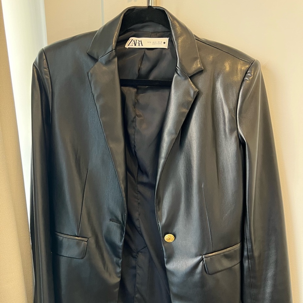 Zara Black Faux Leather Blazer